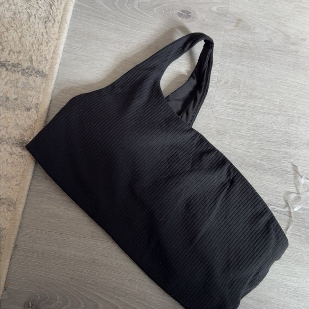 Black One-Shoulder Ribbed Top
